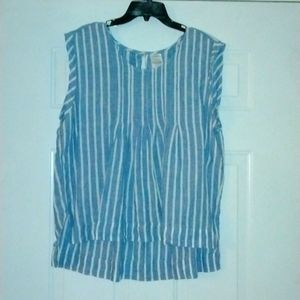 Lands End 100% linen blouse blue/white stripe